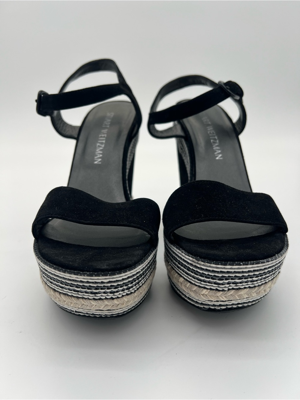Stuart Weitzman Black Suede Espadrille Platform Wedge Sandals size 7.5 - Picture 3 of 10